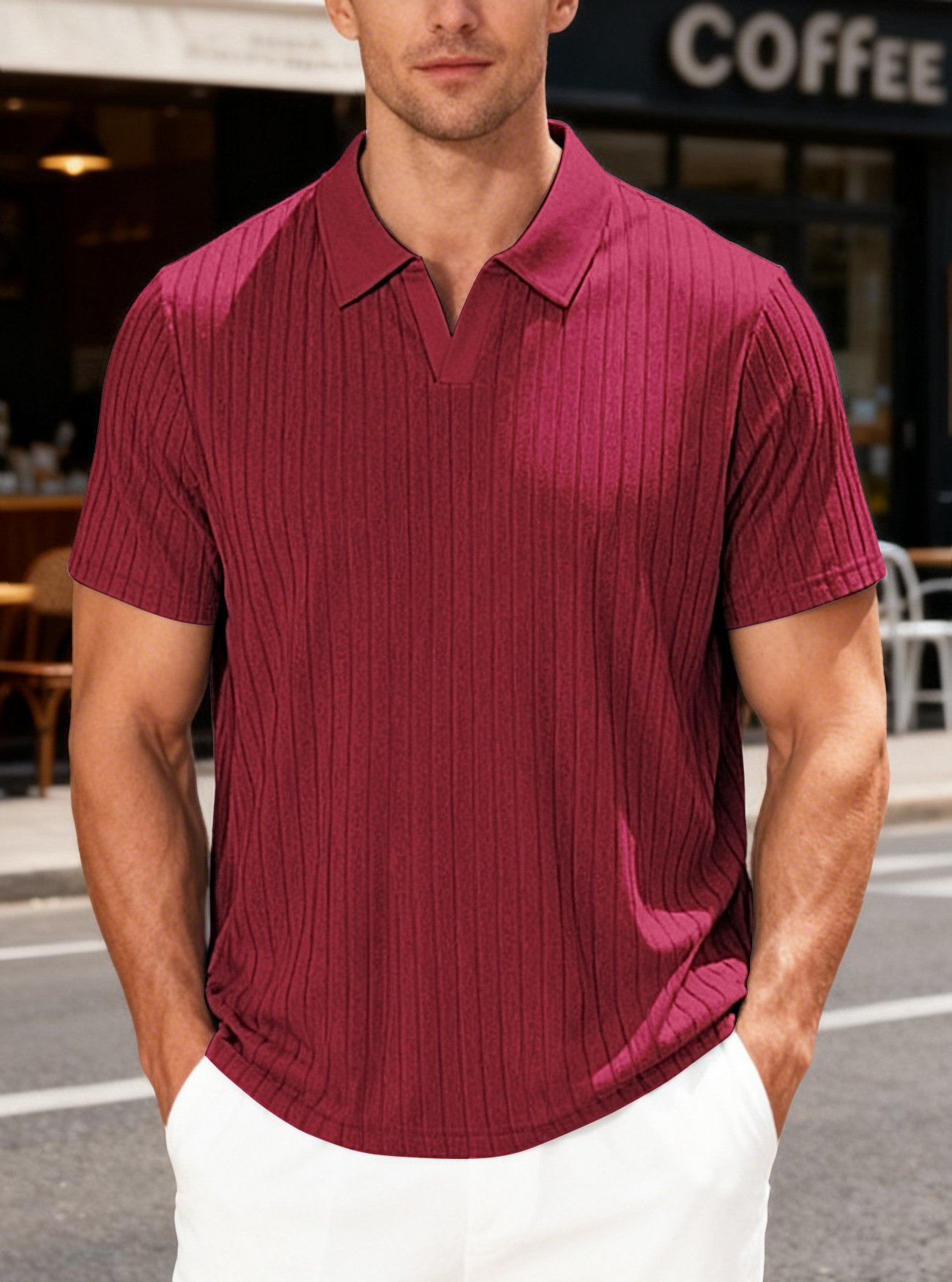 European And American Cross-Border Men's Summer New Casual Breathable Towel Jacquard Fabric Turn-Down Collar Men's Striped Short-Sleeve Shirt - Image 9