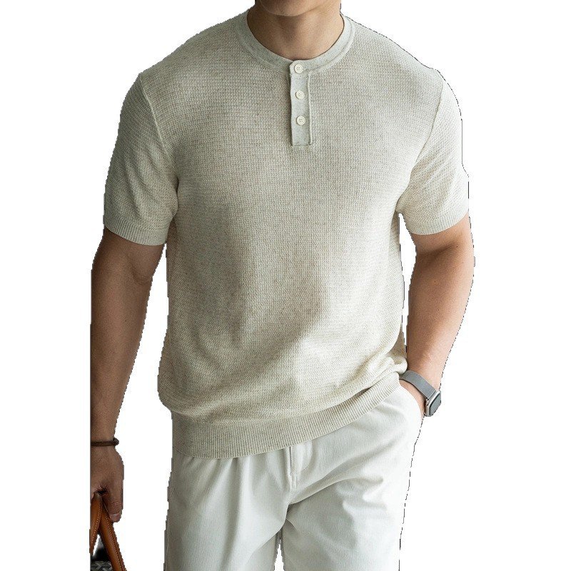 Mens Casual Short-sleeved Knit Top With A Half-placket - Image 5