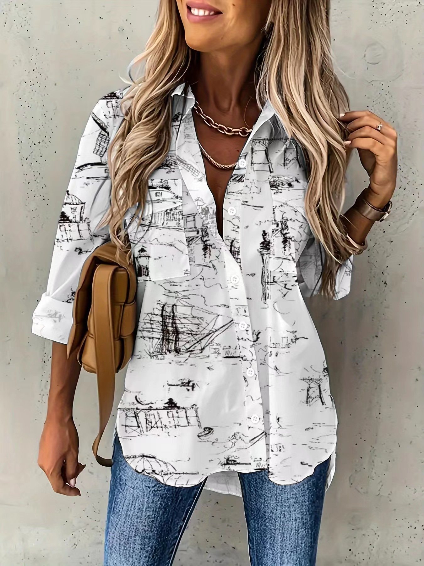 Large Size Two-piece Set Women's Long Sleeve Casual Shirt