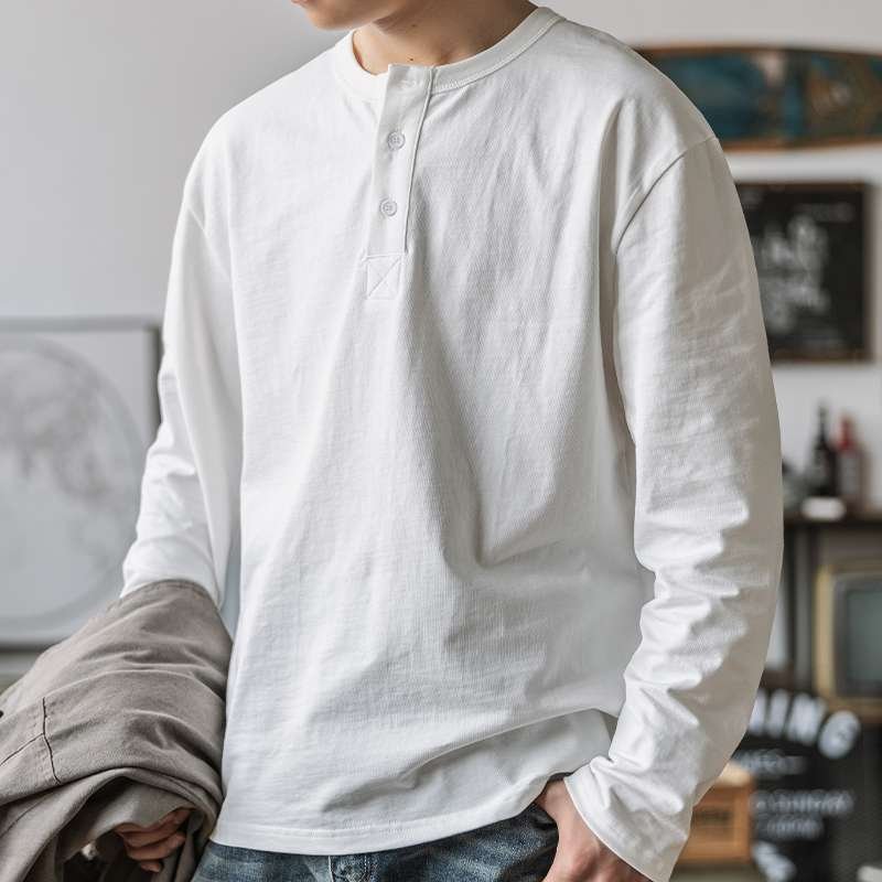 American-style Vintage Henley T-shirt For Men - Image 3