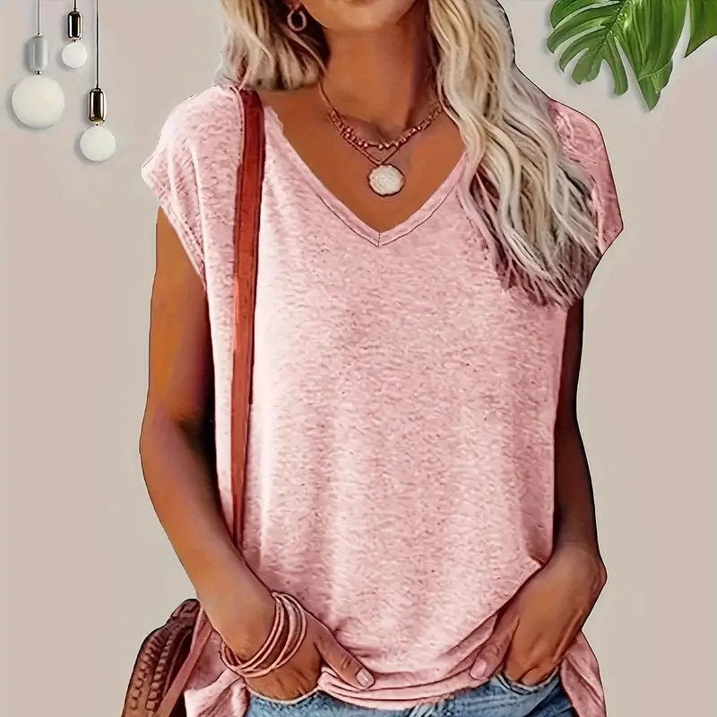 3-Pack Women's Casual V-Neck T-Shirts Solid Color Short Sleeve Tee Tops - Image 4