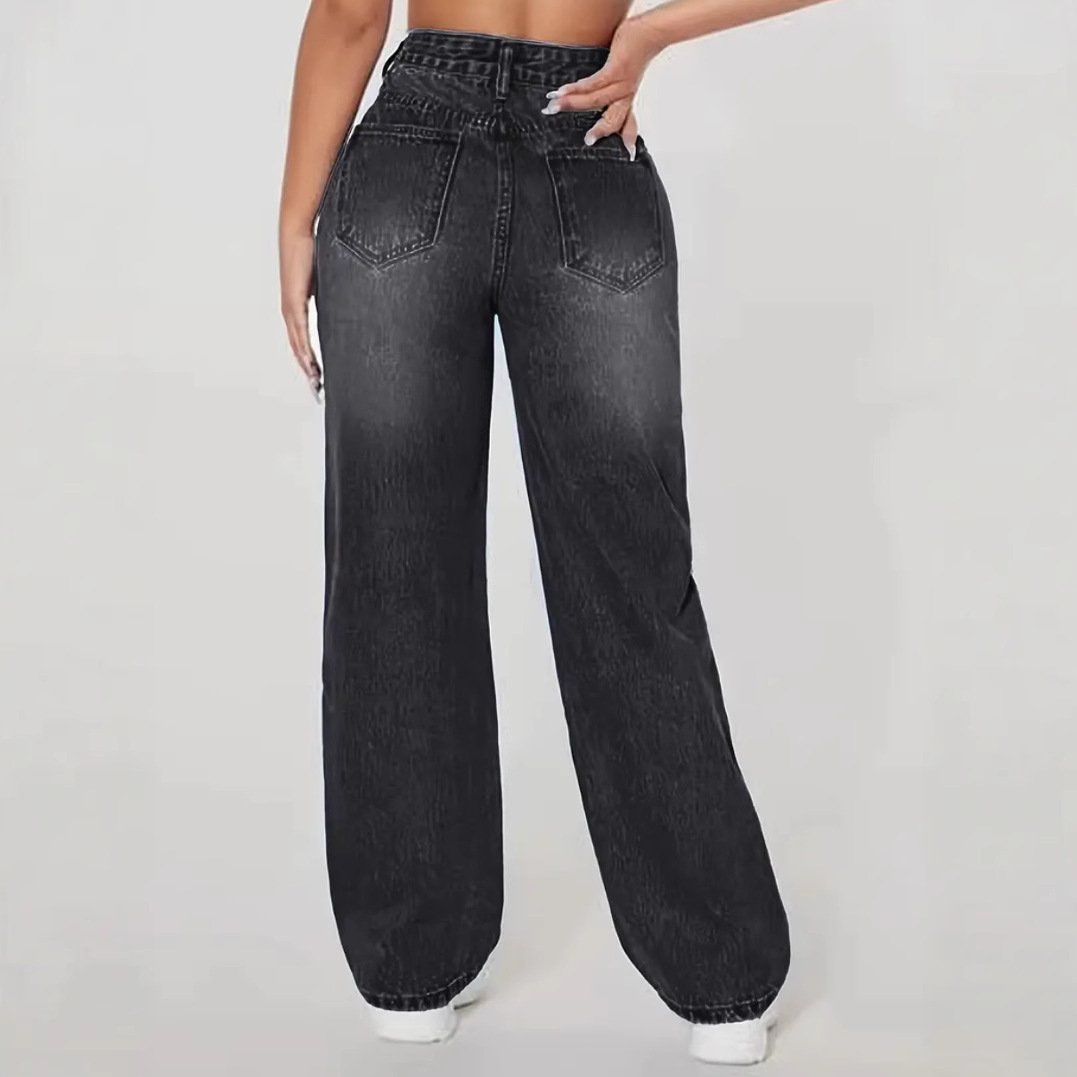European And American Ladies Washed Hole Denim Trousers - Image 6