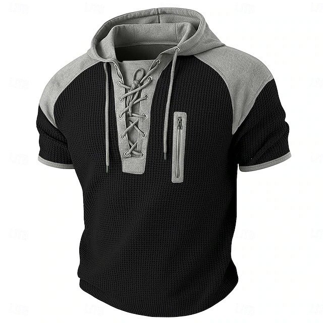 Mens Waffle Print Hooded Short Sleeve Top - Image 6