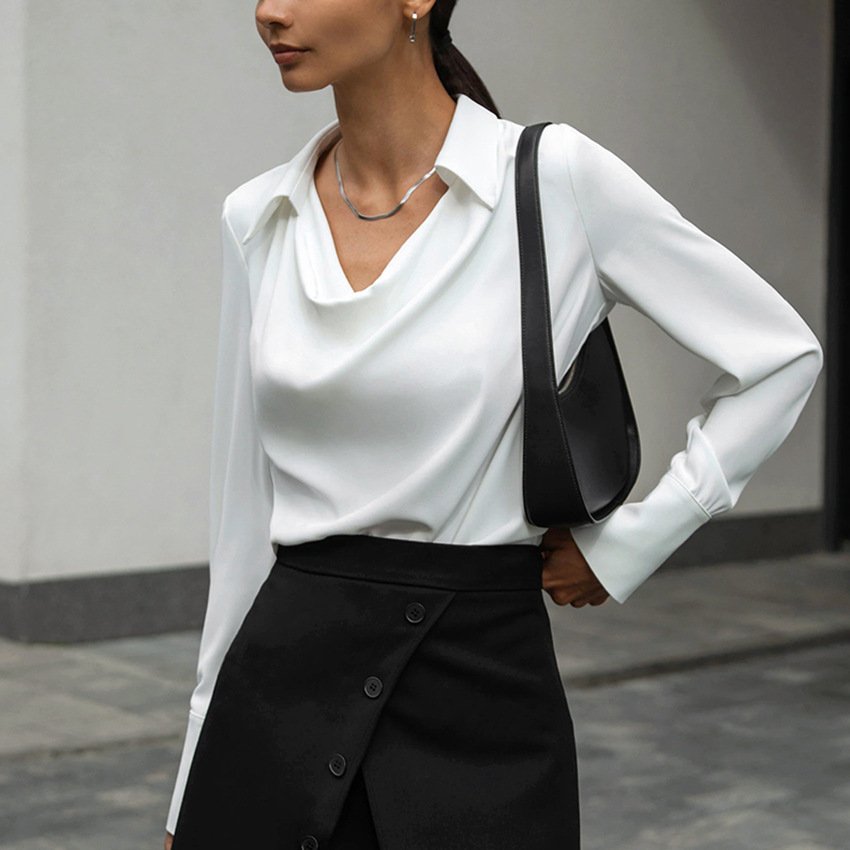Collared Long-Sleeve Shirts Fashion Commuter Solid Color Blouse Casual Business Tops Women's Clothing - Image 9