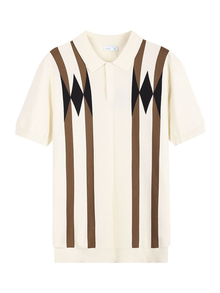 Cross-border Old Money Style Men's Argyle Ice Silk Knitted Polo Shirt, Color-block Casual Men's Paul T-shirt - Image 7