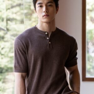 Mens Casual Short-sleeved Knit Top With A Half-placket