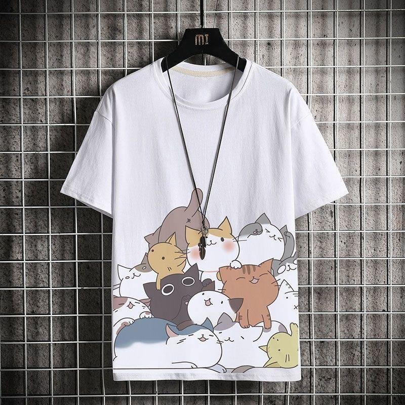 Cartoon Cat Cotton Short-Sleeve T-Shirt For Men - Image 9