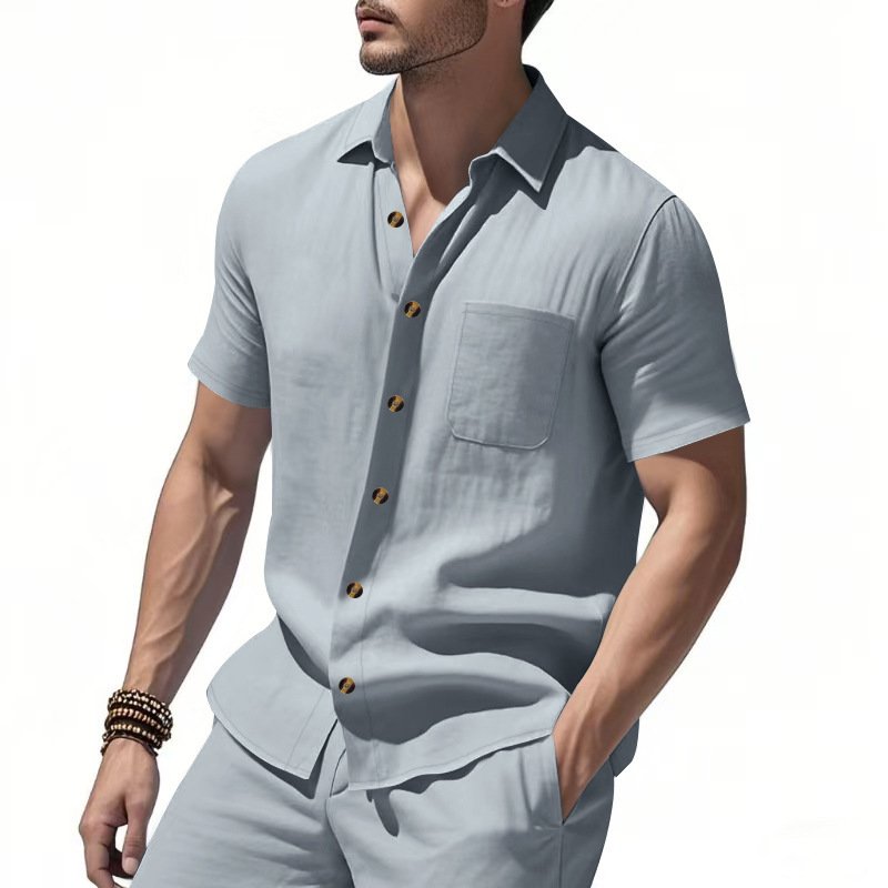 Solid-color Plus-size Casual Short-sleeve Shirt For Men - Image 5